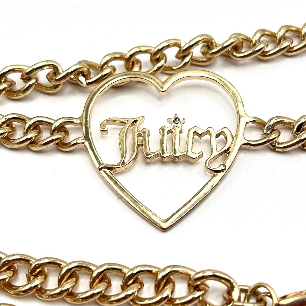 Juicy Couture Gold Tone Chain Belt w/ Rhinestone & Heart Buckle 47" Y2K Bling